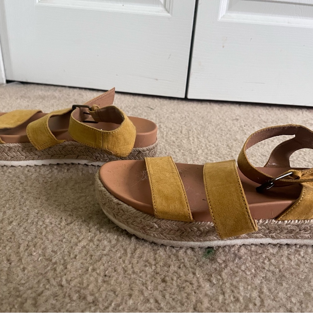Yellow Suede Espadrille Sandals